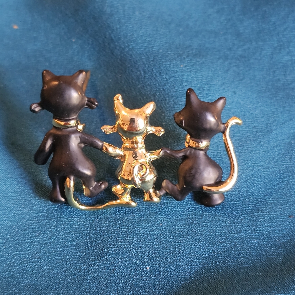 Decorative Black and Gold Cat Trio Figurine - Pet Lover Accent - Picture 1 of 2